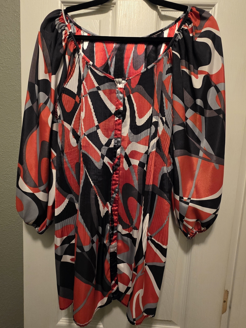 Ashley Stewart Red, Black & White Abstract Peasant Tunic